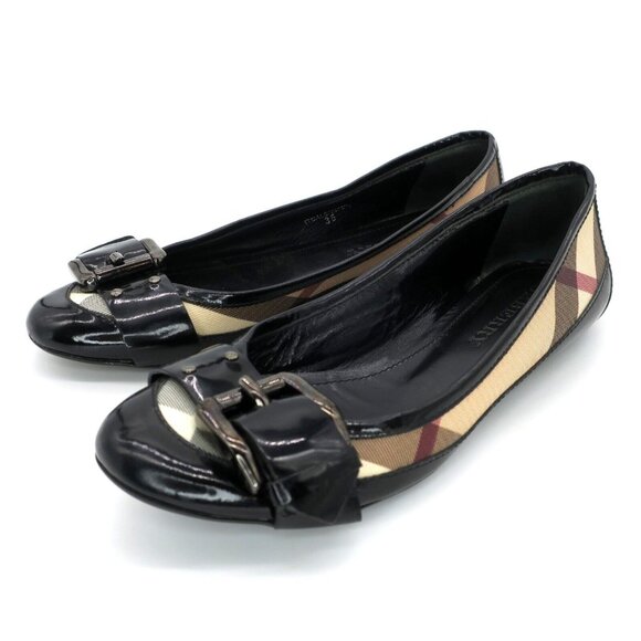 Burberry Itcalbrimon Nova Check Patent Leather Buckle Ballet Flats Women's 36/6M - Picture 1 of 5